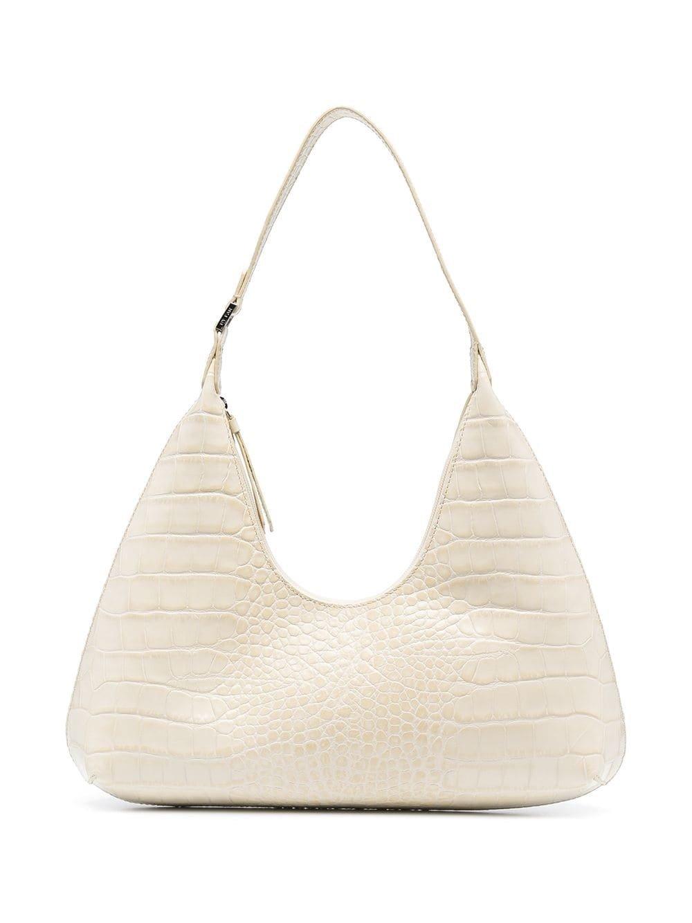 BY FAR Amber Moc-Croc Shoulder Bag, Cream