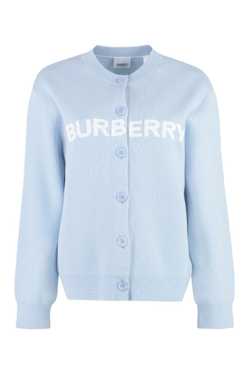 Burberry Wool Knit Cardigan in Blue | Lyst