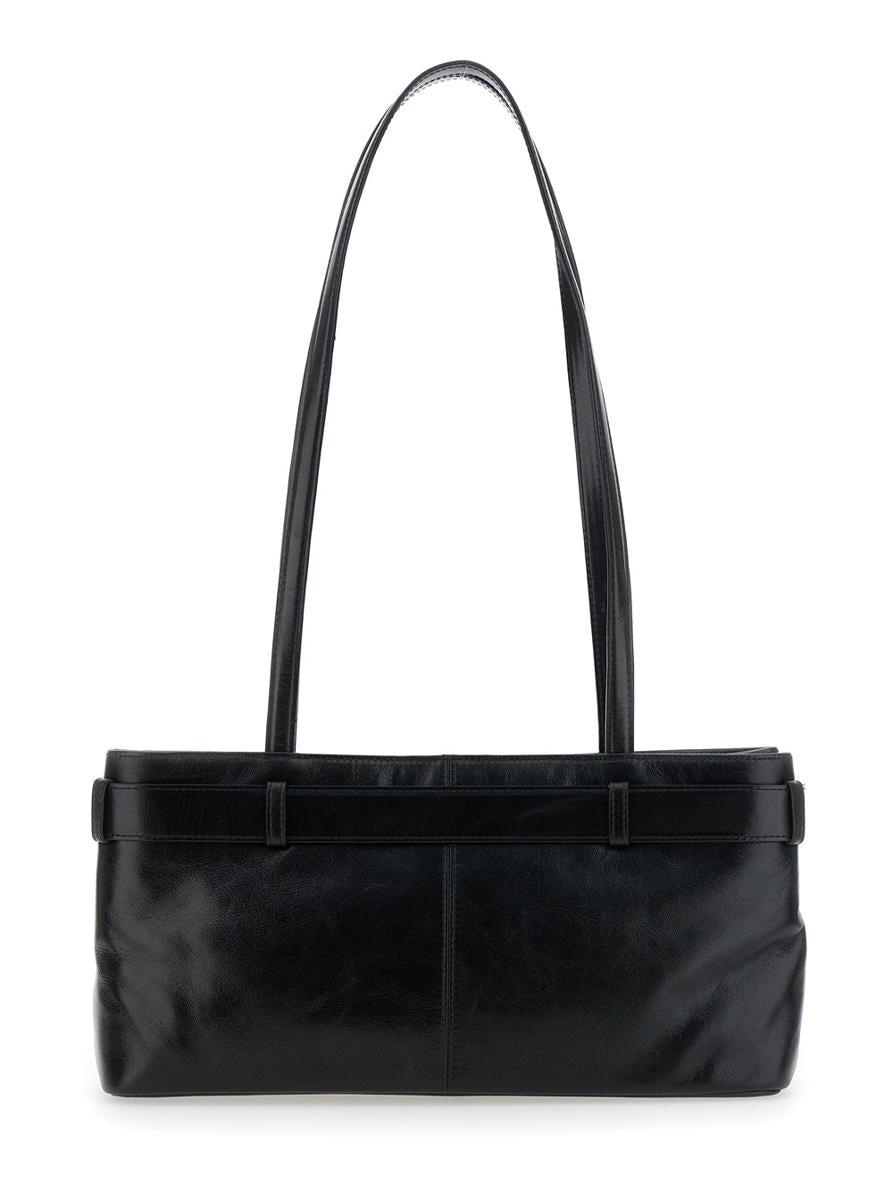 kanade key shoulder bag／black Horse Hair Handbag Shoulder Bag Canvas Leather Black Women's