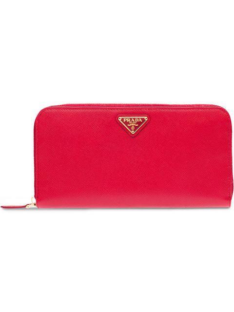 Prada Large Saffiano Leather Wallet in Red