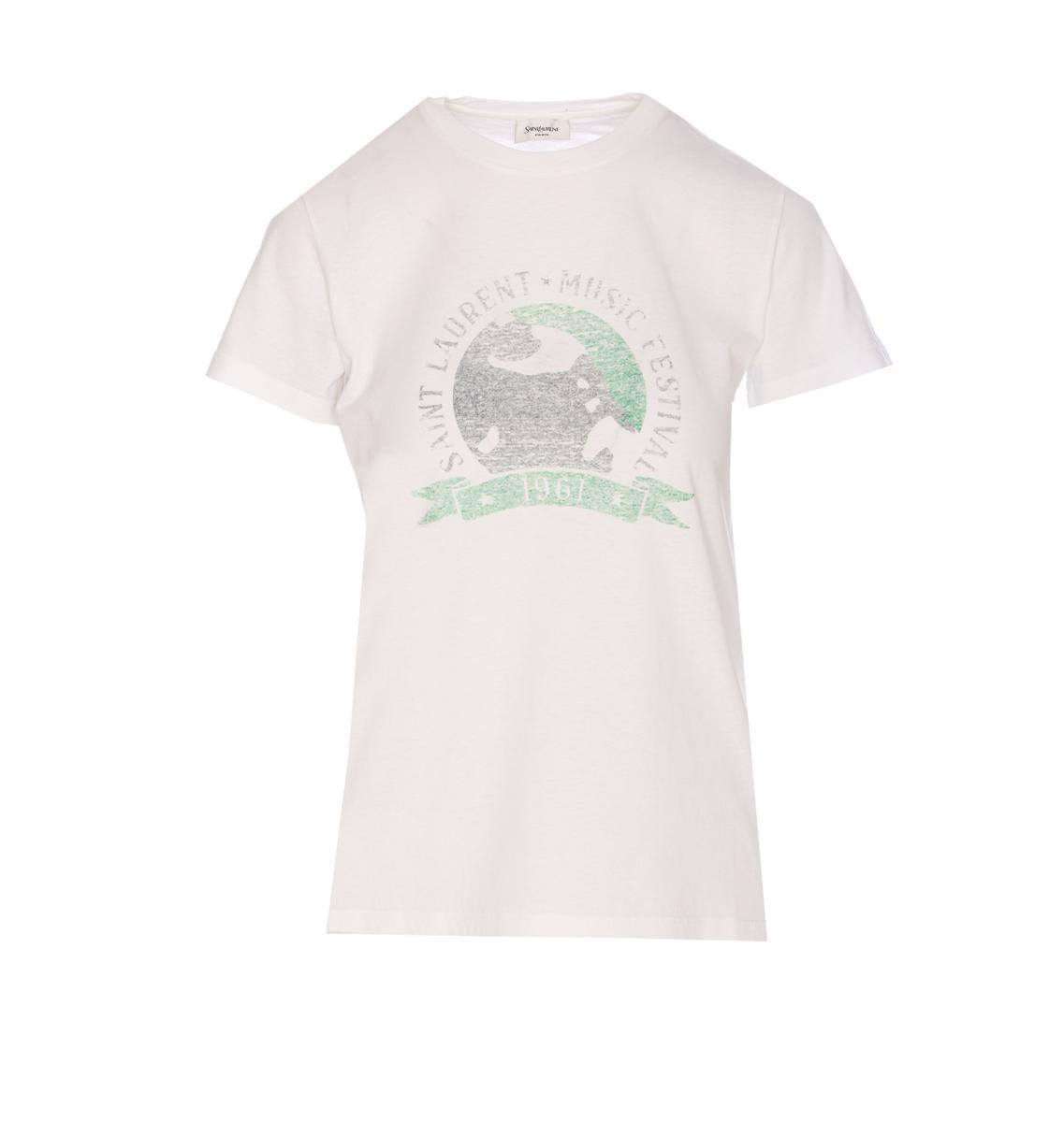 【関税&送料込】Saint Laurent Music Festival T-Shirt Saint Laurent Musical Festival Print T-Shirt in White | Lyst