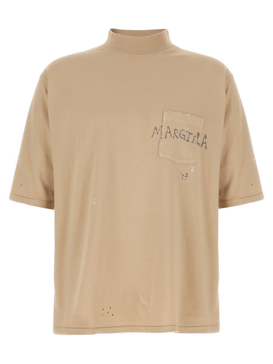 Tシャツ・カットソー Maison Margiela Sand Cotton T-Shirt With Graffiti Logo Maison Margiela Sand Cotton T-Shirt With Graffiti Logo | THE