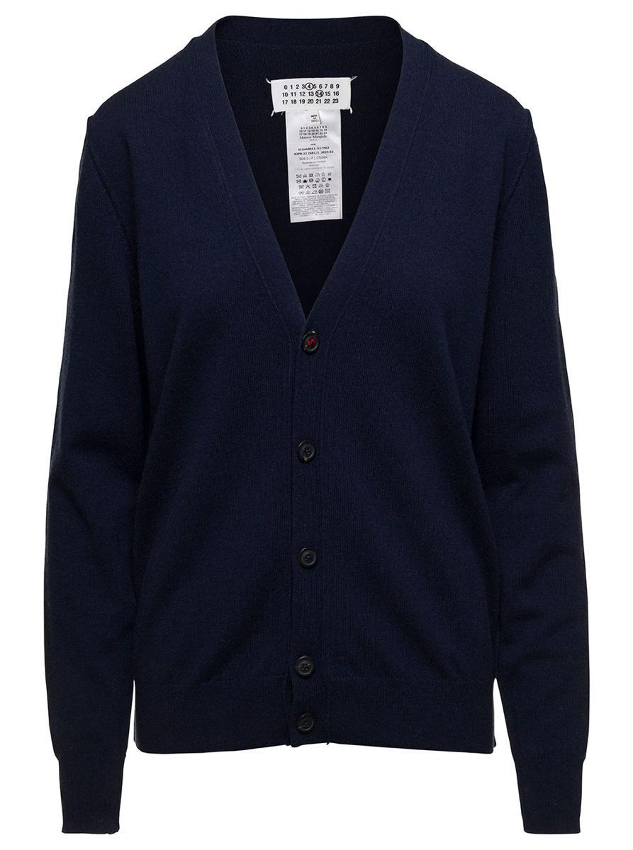 Maison Margiela striped-knit V-neck cardigan - Blue