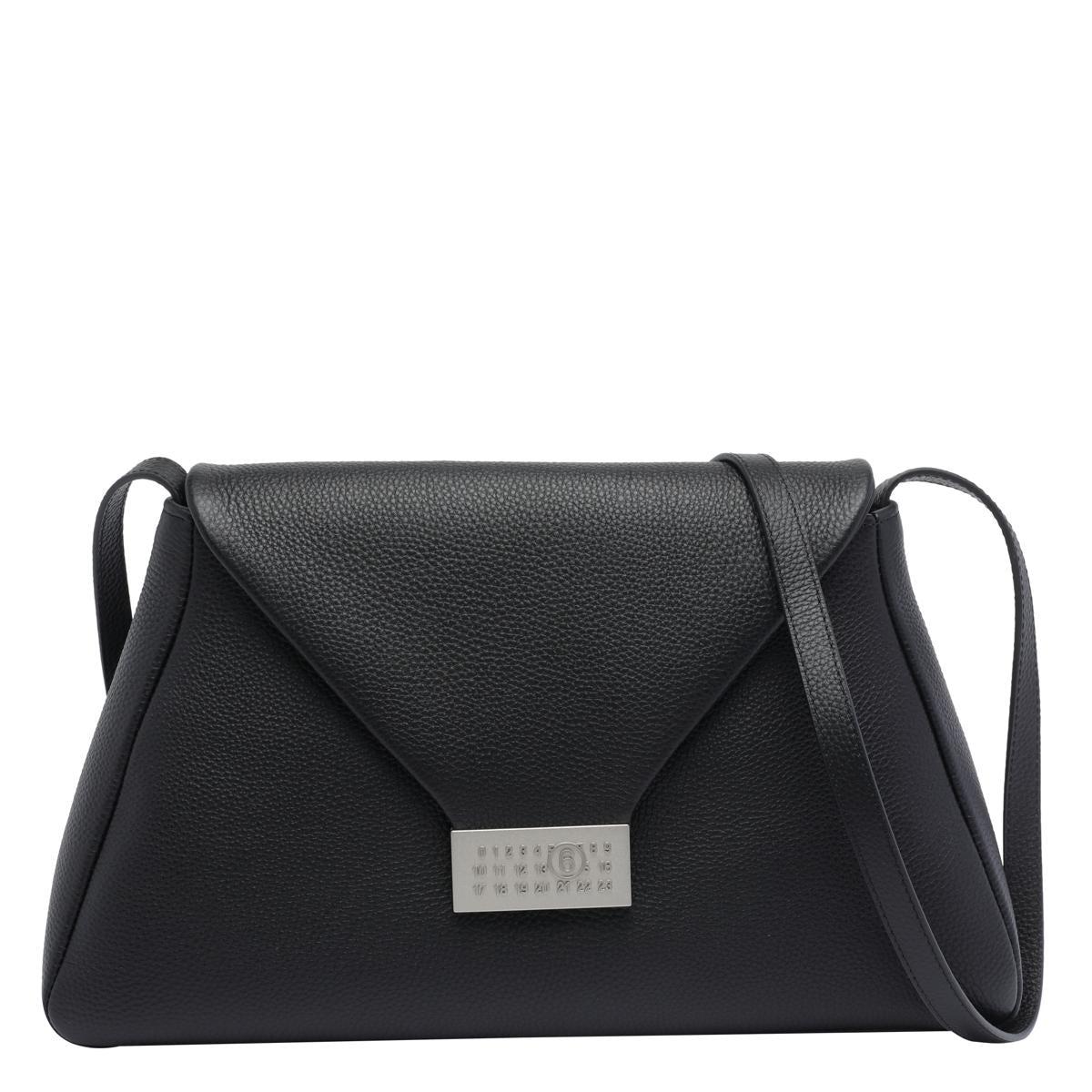 【最安値】MM6 Maison Martin Margiela 黒レザーバッグ Maison Margiela MM6 Black Faux-Leather Logo Printed 6 Handle