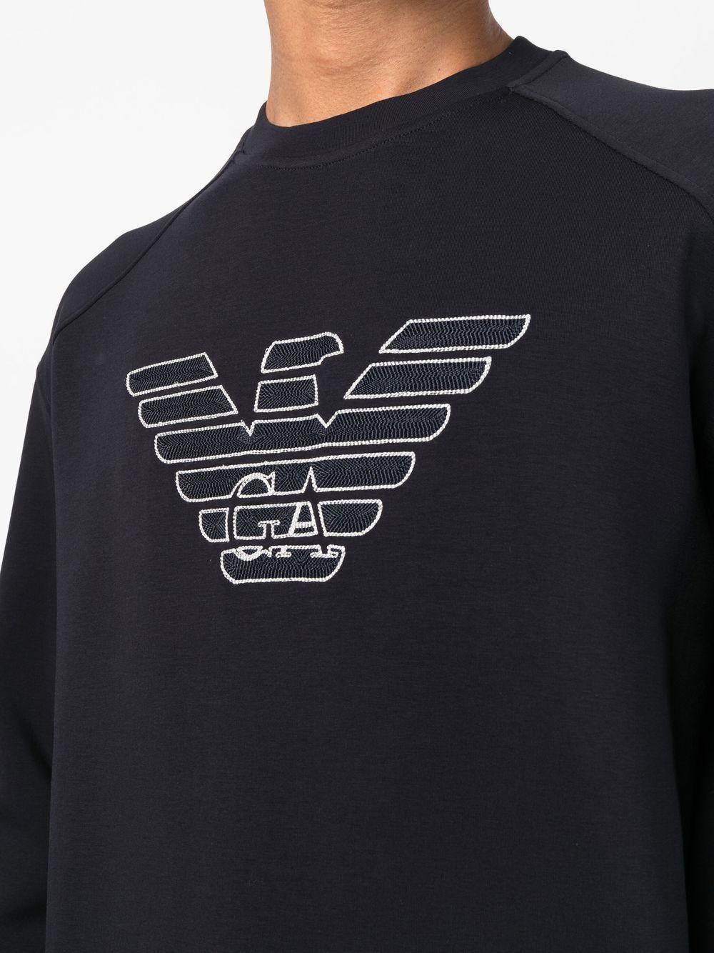 Emporio Armani Logo-embroidered Crew-neck Sweatshirt in Blue for Men | Lyst
