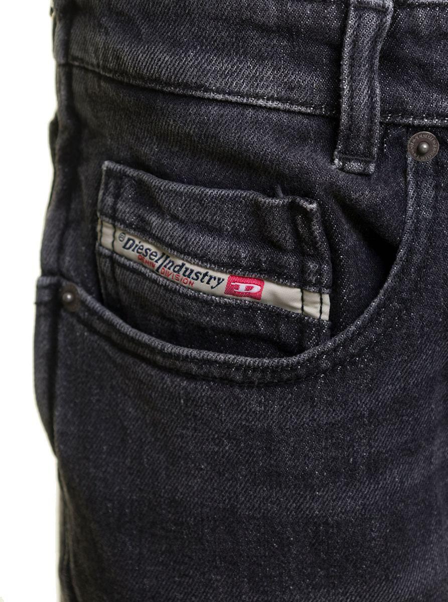 DIESEL 'd-strukt-s1' Black Fitted Jeans With Oval D Logo Buckle And Cut-out  In Stretch Cotton Denim Man in Blue for Men | Lyst