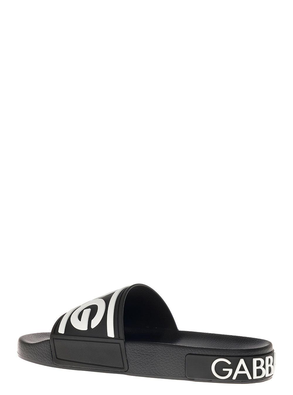 Dolce & Gabbana Black Slide Rubber Sandals With Logo - Save 23% | Lyst