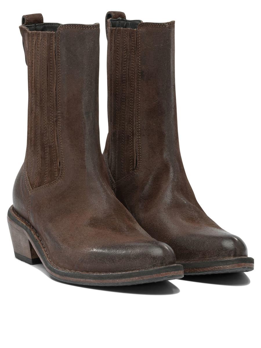 ブーツその他 Moma Boots Brown MOMA Brown Distressed Leather Biker Buckle Zipper Ankle