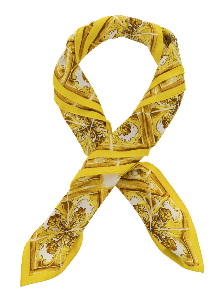 Dolce & Gabbana Maiolica Print Silk Foulard in Yellow | Lyst UK