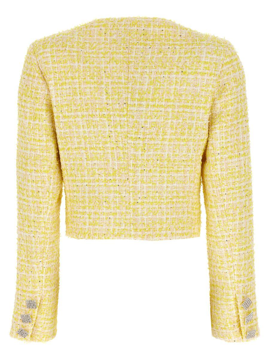 ROTATE BIRGER CHRISTENSEN Cropped Bouclé Jacket in Yellow Lyst UK