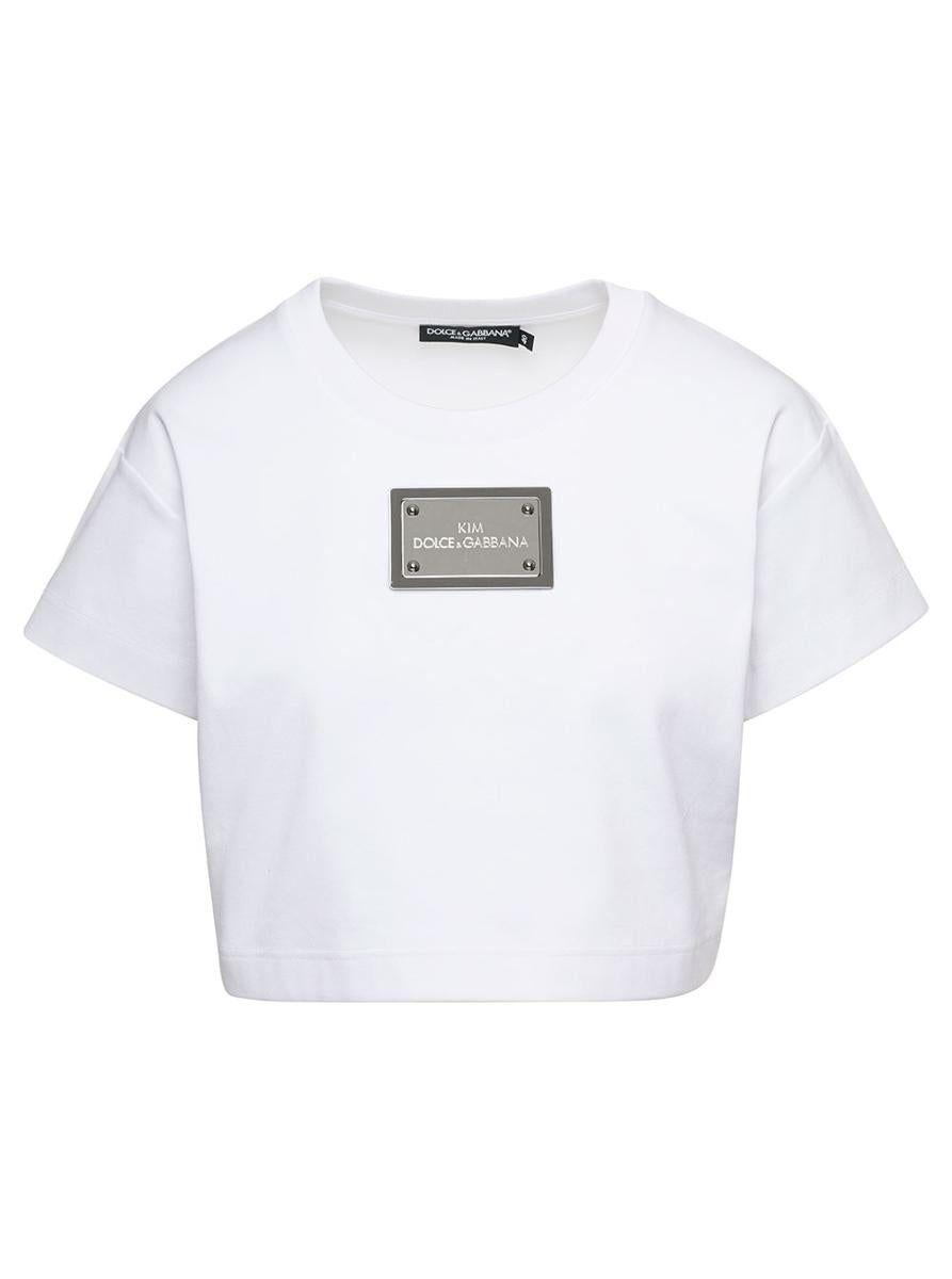 Dolce & Gabbana Cropped T-shirt With "kim Dolce&gabbana" Tag in White | Lyst