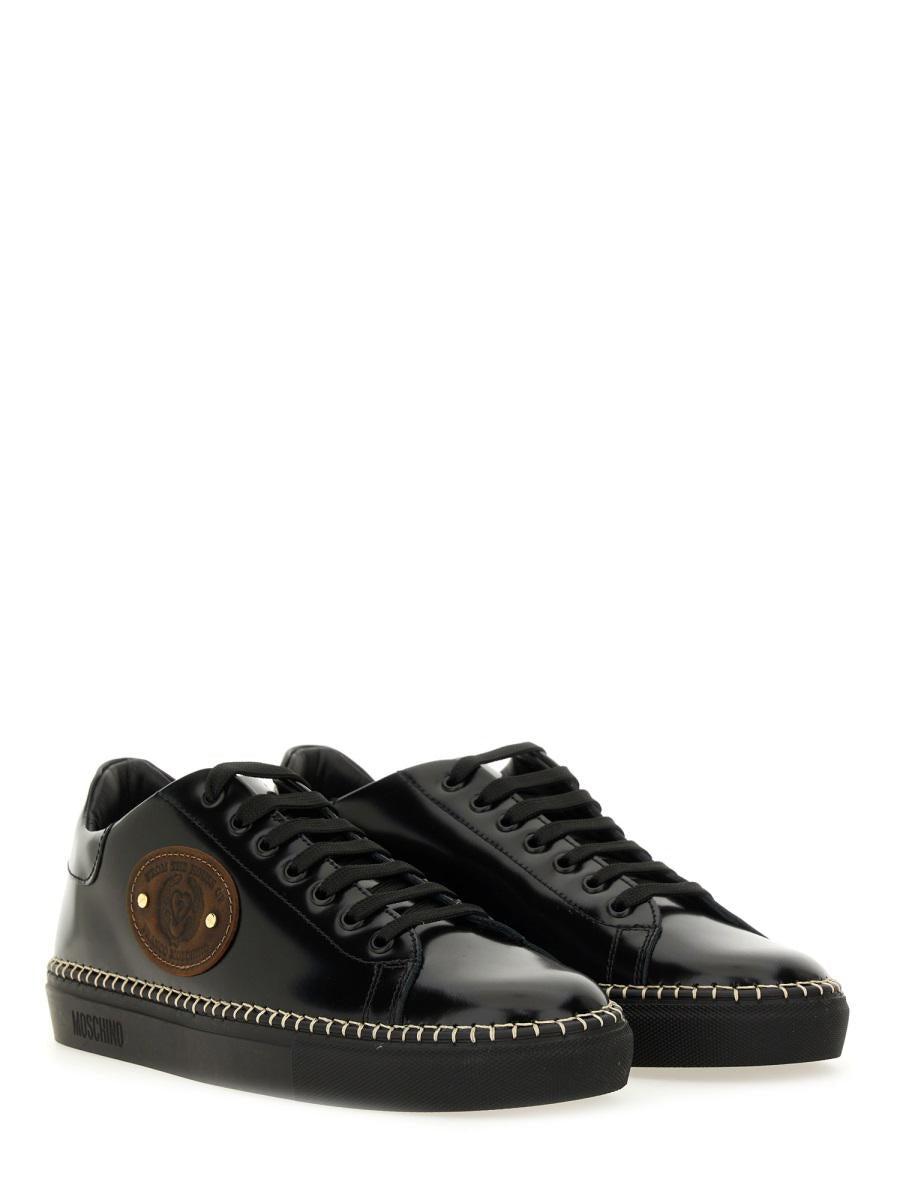 スニーカー MOSCHINO SNEAKERS BLACK Moschino Black Leather Logo Sneakers Moschino