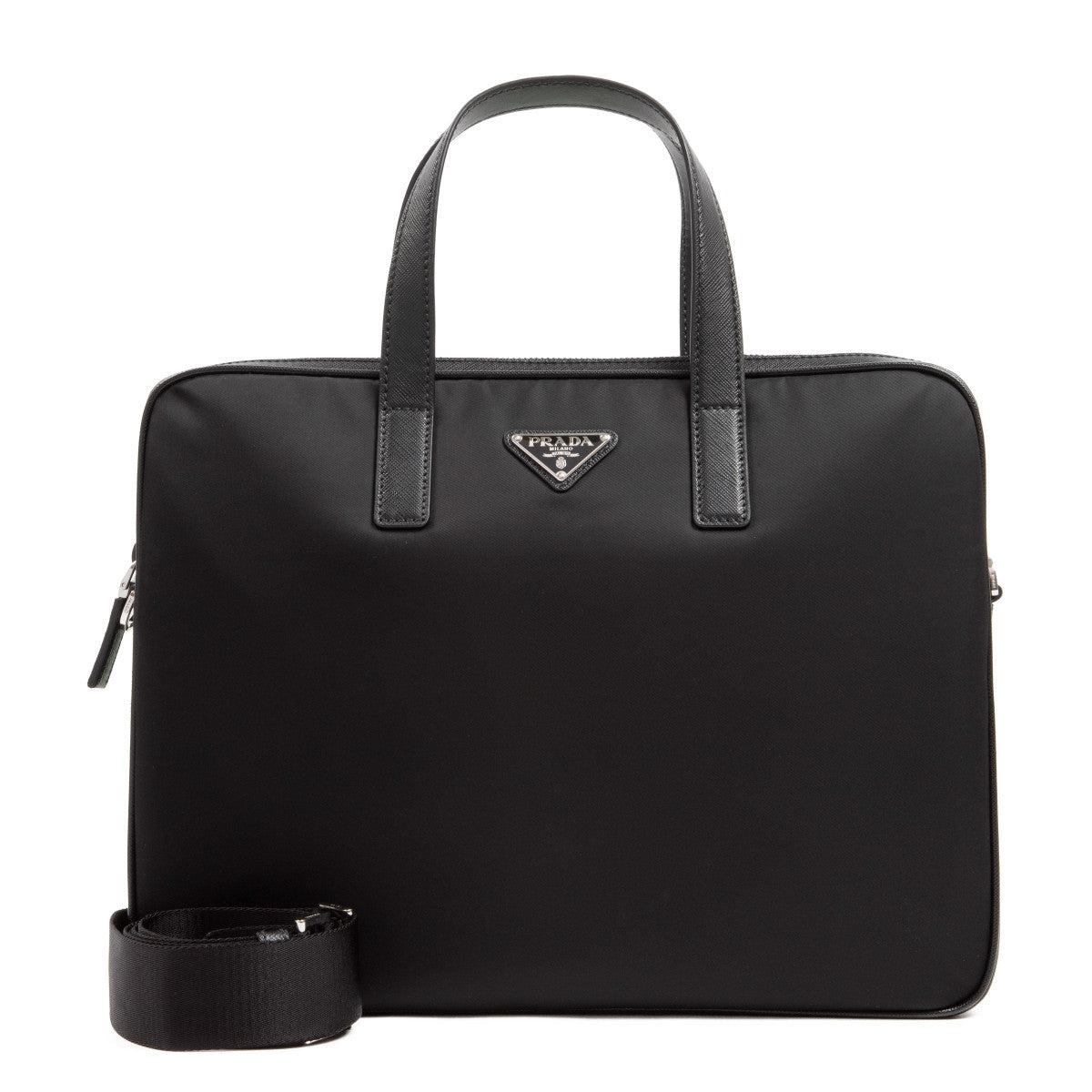 Black Re-nylon And Saffiano Leather Tote Bag