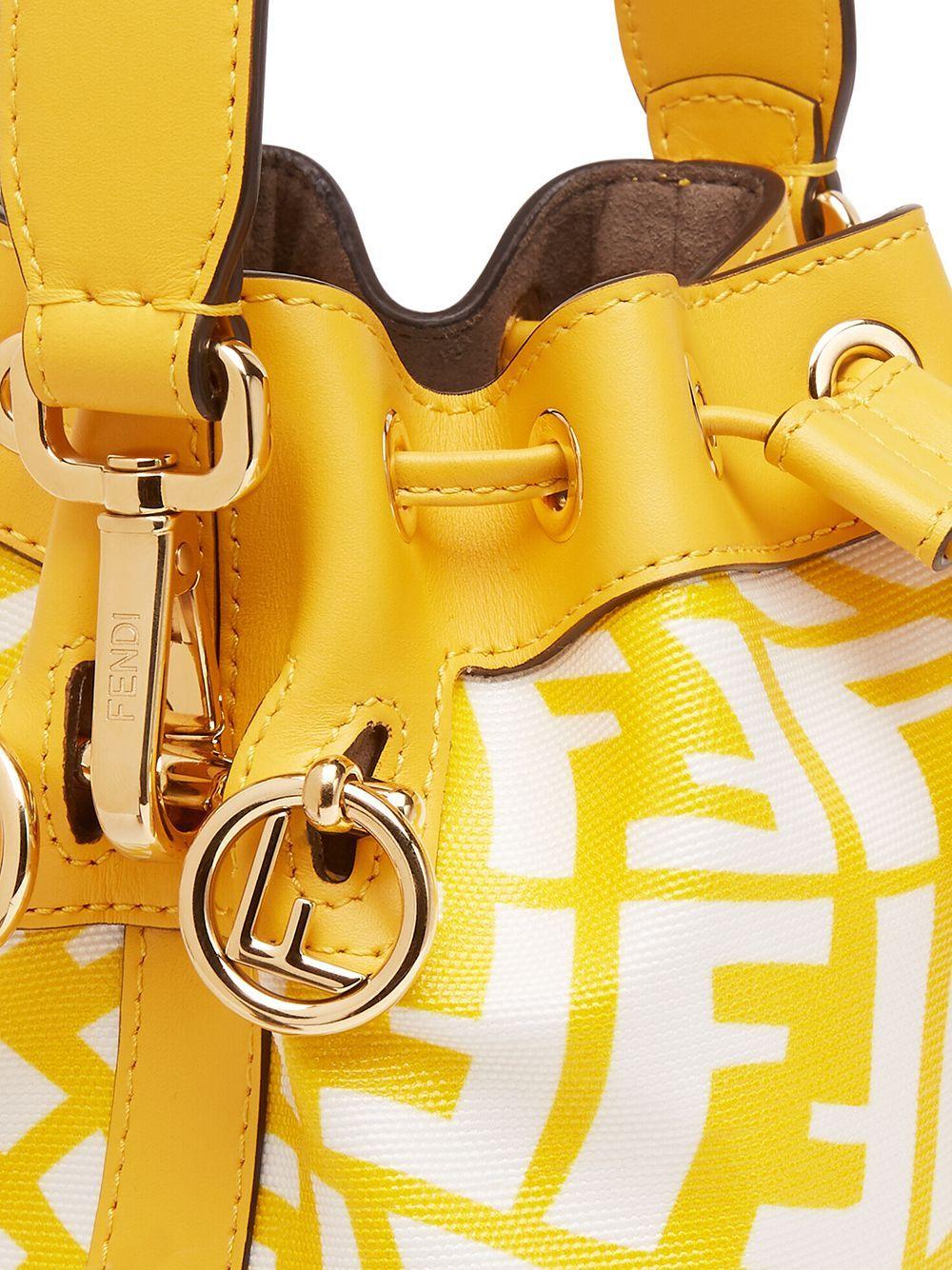 FENDI Mon Tresor Drawstring FF PVC Leather Bucket Bag White