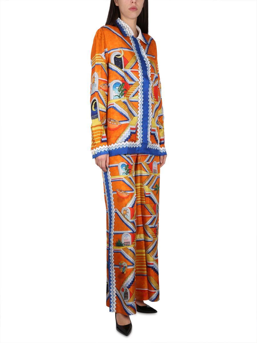 パンツ Casablanca ESCALIER PRINT PANTS CASABLANCA Escalier Print Pants in Orange | Lyst