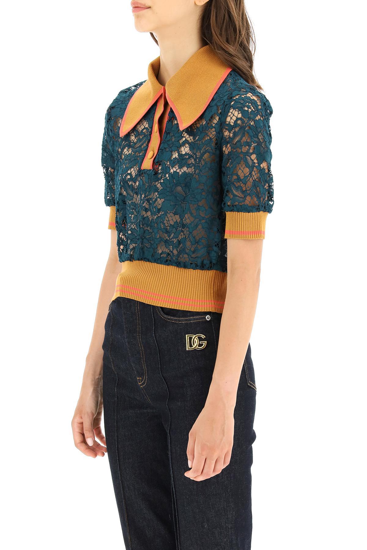 Dolce & Gabbana Lace Polo With Short Sleeves in Green (Blue 
