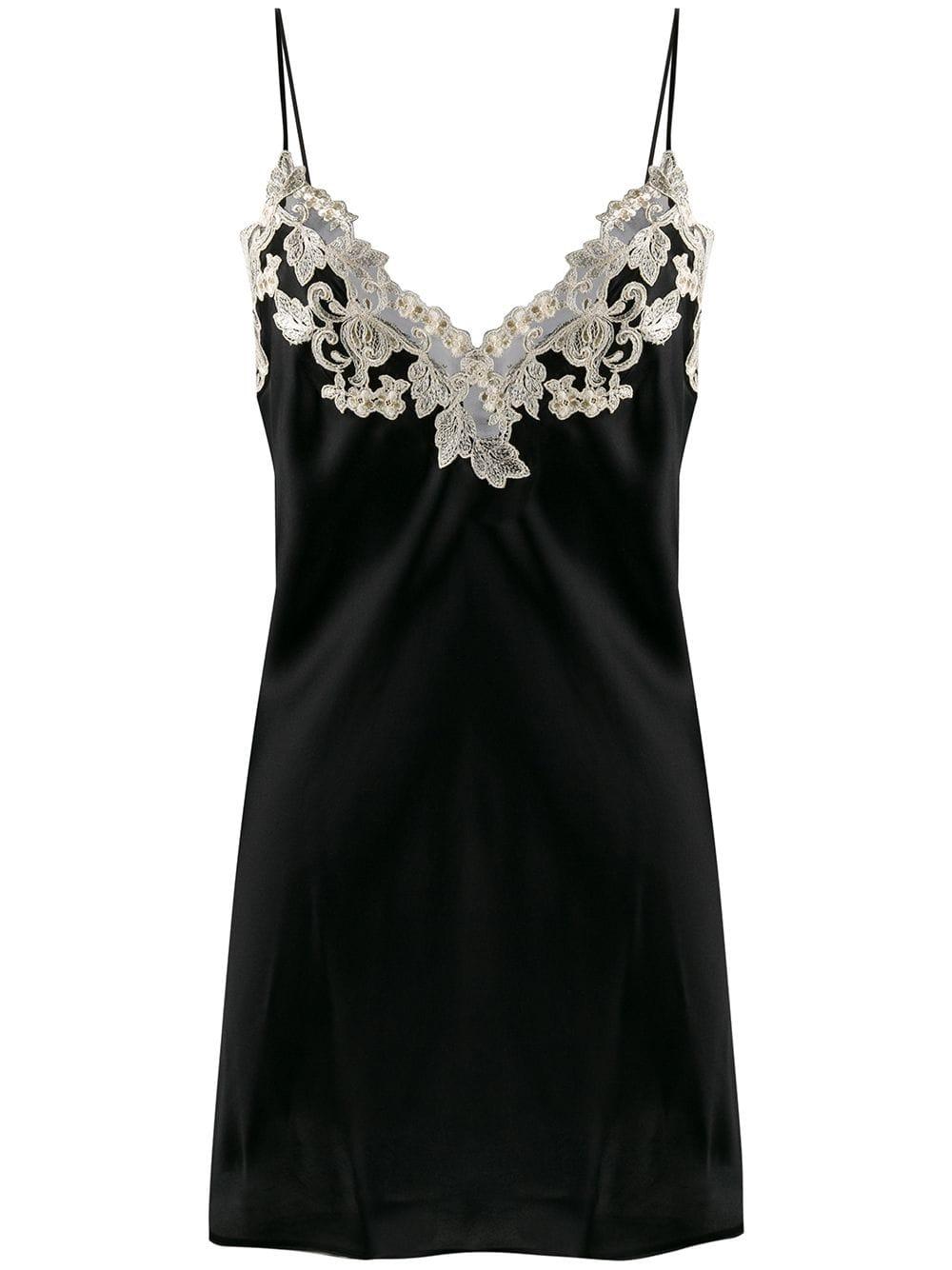 La Perla Maison Lace Trim Slip Dress in Black