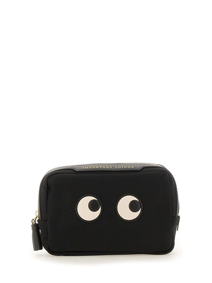 クラッチバッグ Anya Hindmarch Black fabric beauty case Logo Double Decker Makeup Pouch | Anya Hindmarch US