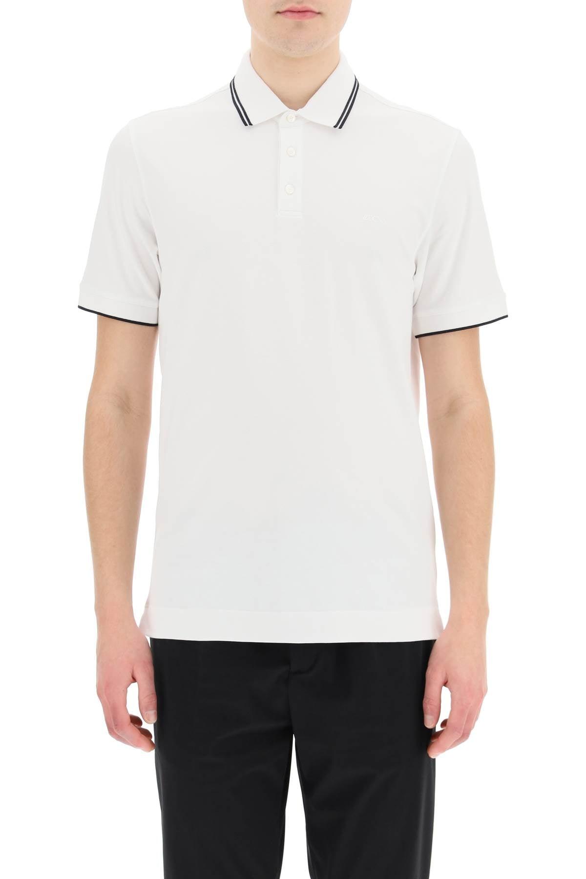 Z Zegna Cotton Polo Shirt In Stretch Pique' in White,Black (White 