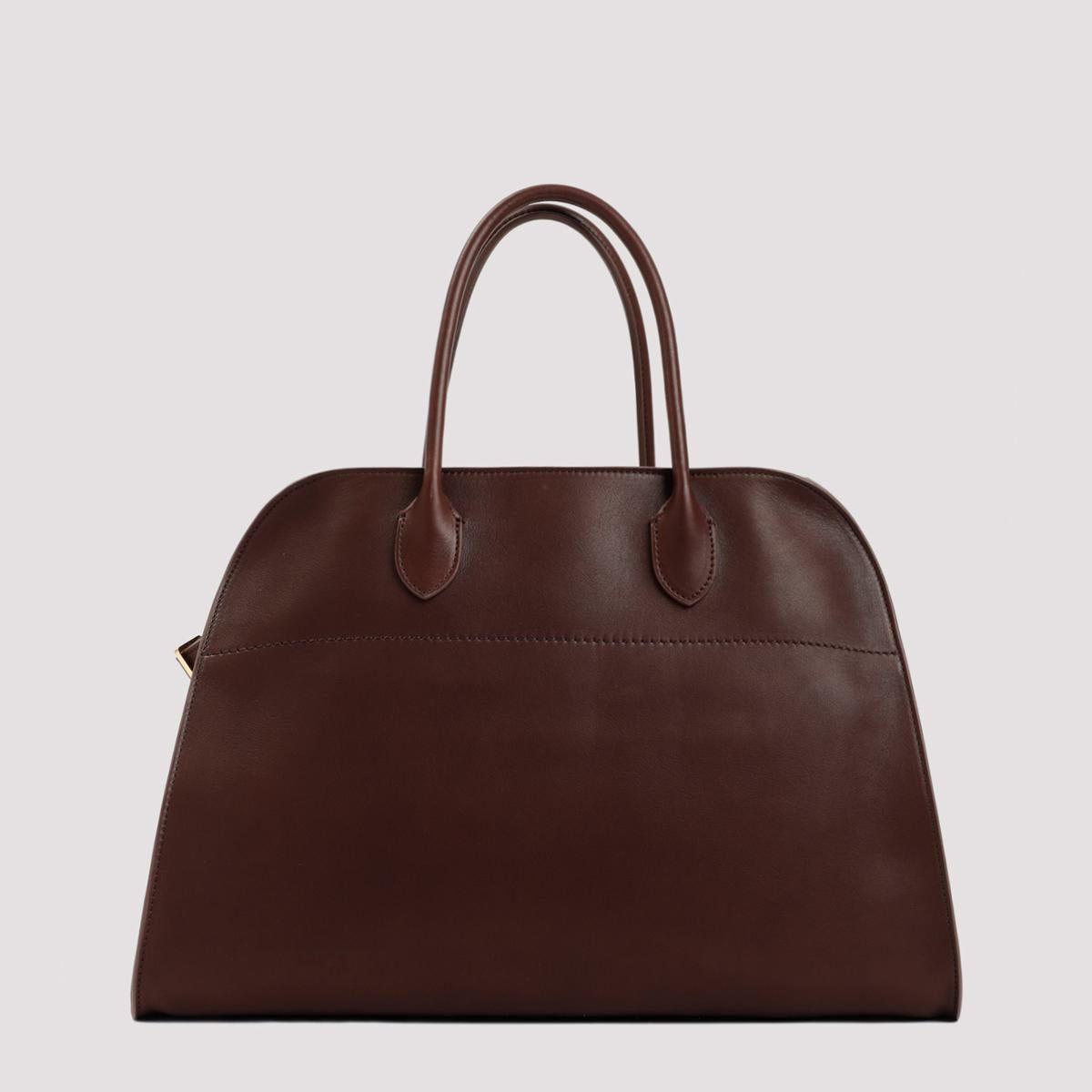 The Row, Soft Margaux 15 dark taupe grain leather bag