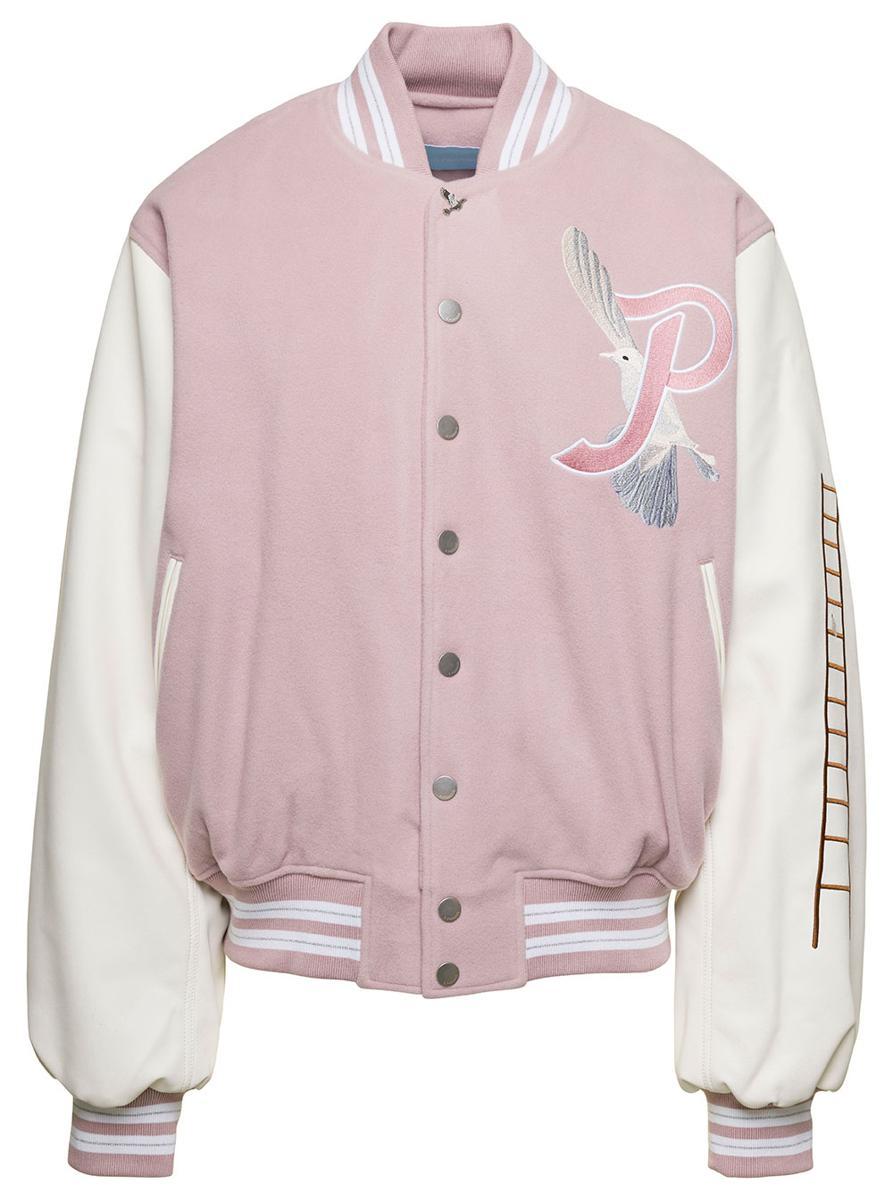 Pink letterman jacket hot sale
