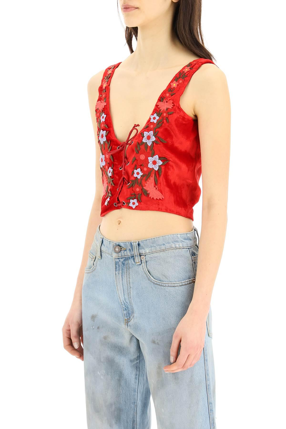 Custom embellished vintage red velvet Hungarian floral vest  NIKKI BORODI