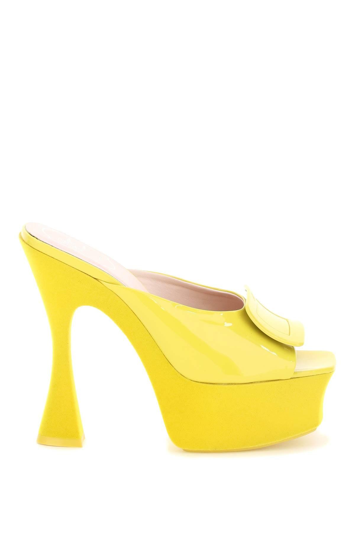 Roger Vivier Patent Leather Platform Covered Buckle Mules in Yellow | Lyst