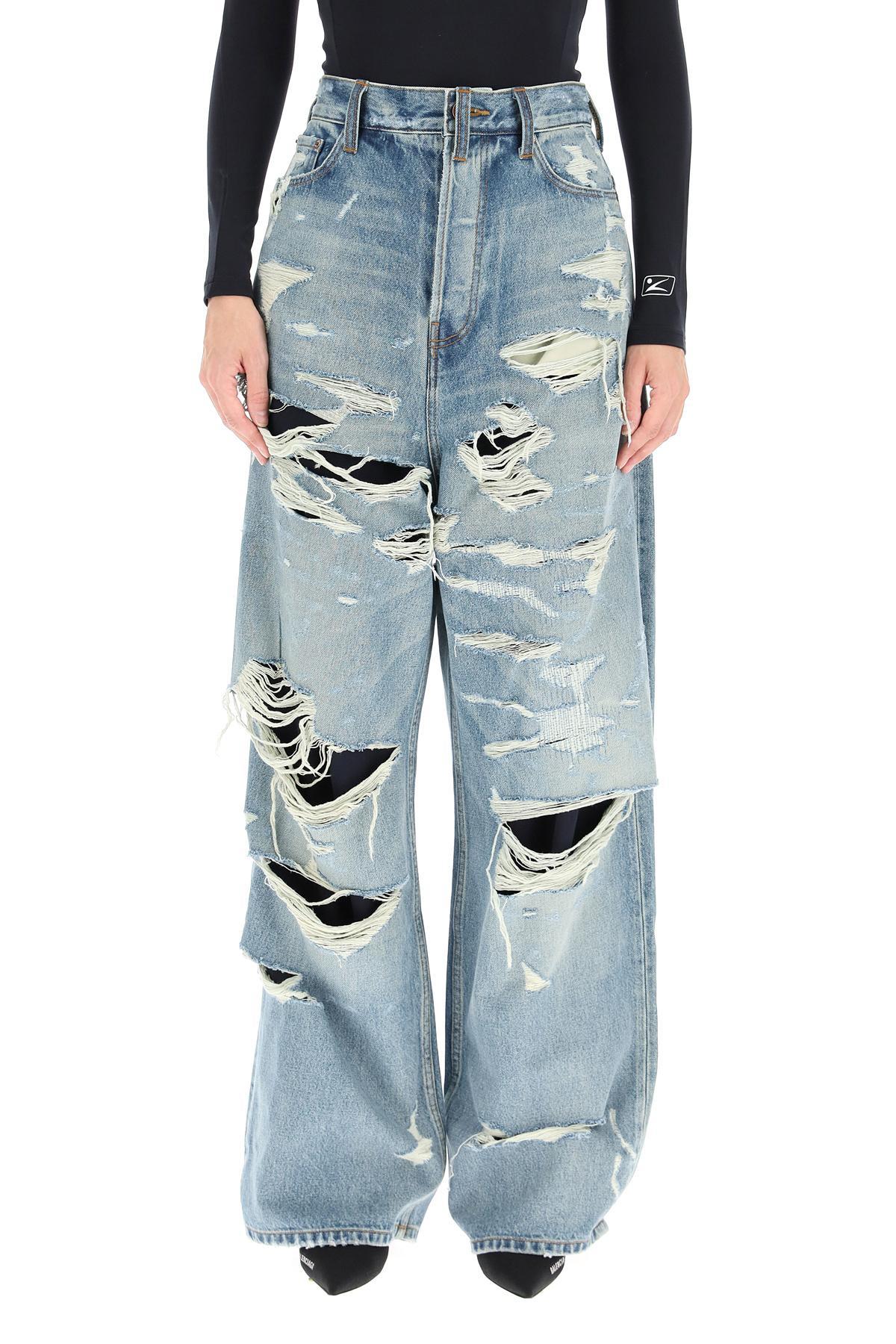 Balenciaga Loose Fit Slashed Jeans in Blue | Lyst
