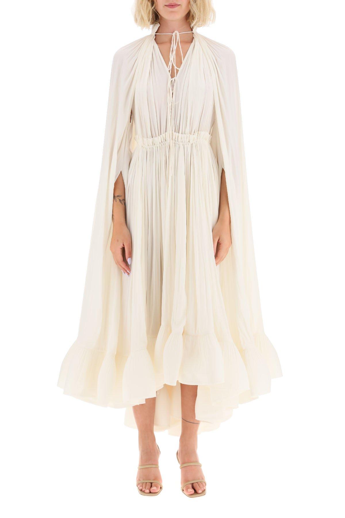 Lanvin Cape Style Ruffled Dress in White - Lyst