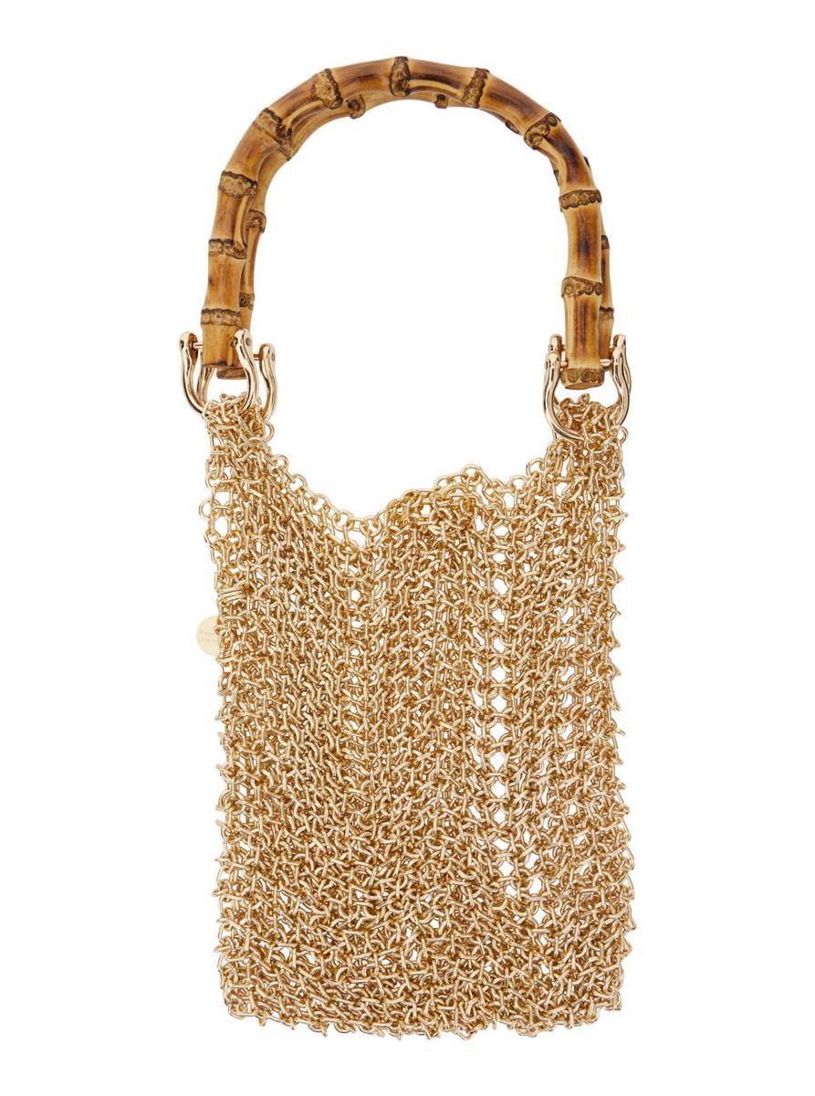 トートバッグ SILVIA GNECCHI SS25 BAMBOO BAG (KZ006 SILVER) Silvia Gnecchi 'Bamboo' Colored Handbag With Metallic Mesh