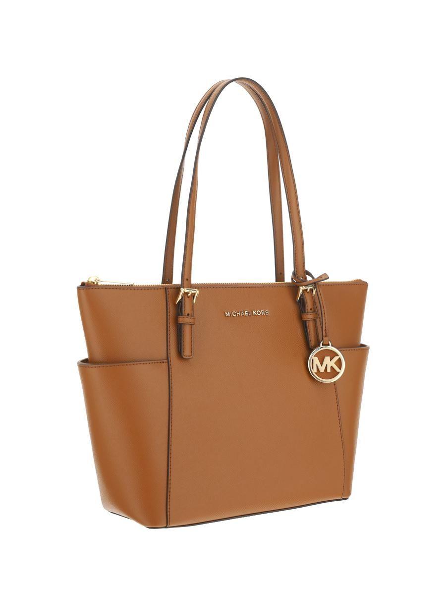 Michael Kors Jet Set Top-Zip Saffiano Leather Tote in Luggage
