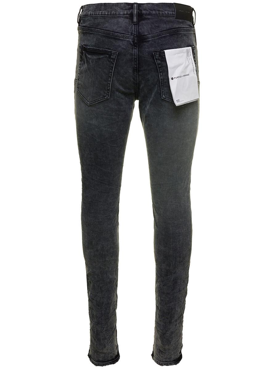 Purple Brand Black Skinny Jeans With Tonal Logo Patch And Crinkled Effect  In Stretch Cotton Denim Man in Blue for Men
