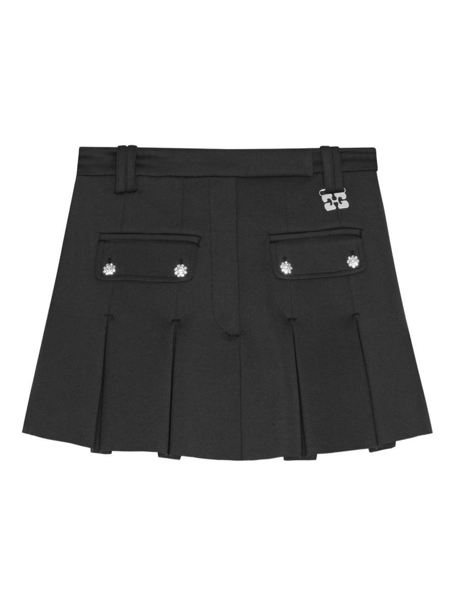 スカート GANNI Woman Skirt Black F9275 099 Phantom Black Floral Printed Mesh Ruched Midi Skirt | GANNI NO