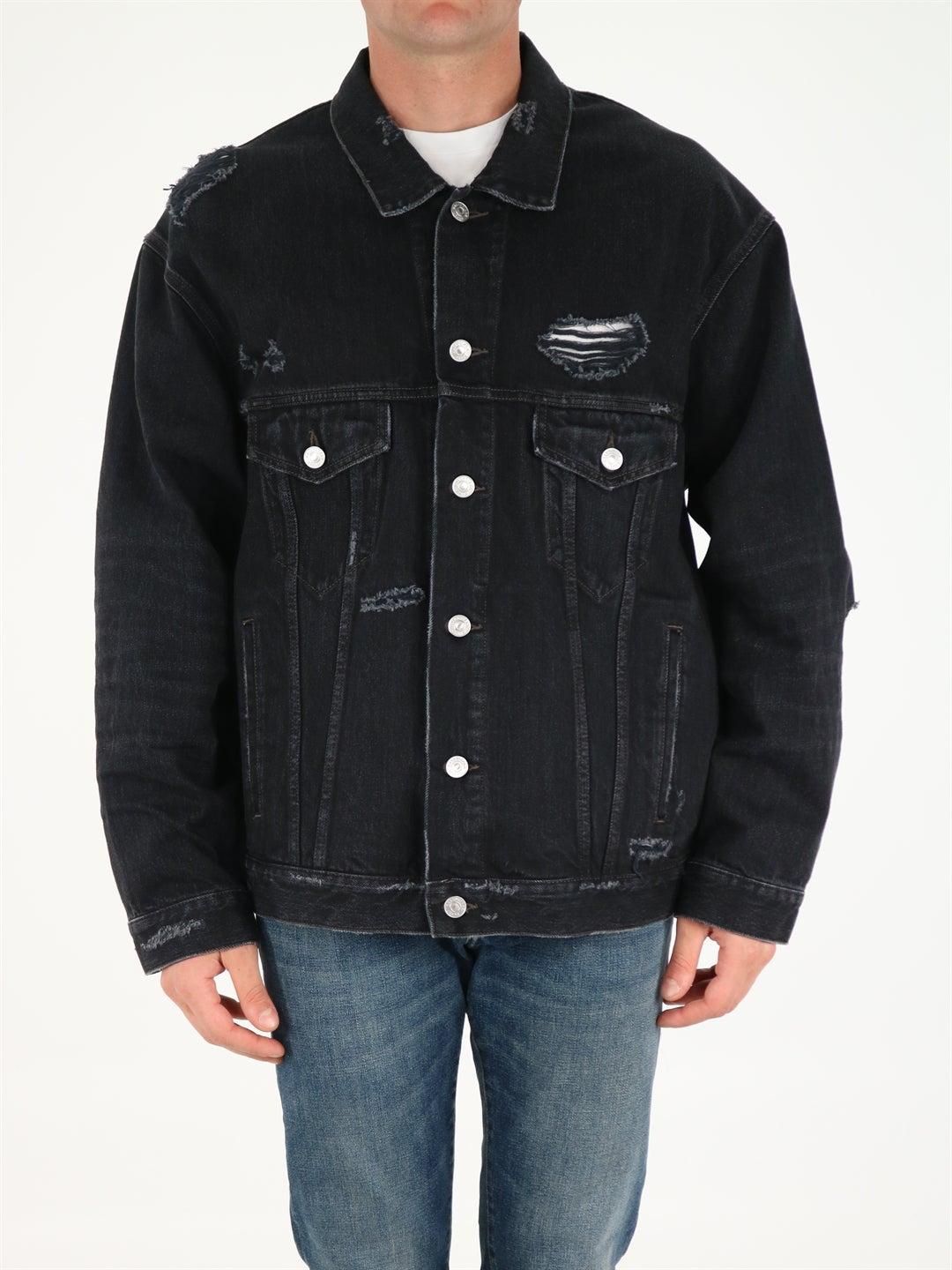 Black denim jacket with rips new arrivals