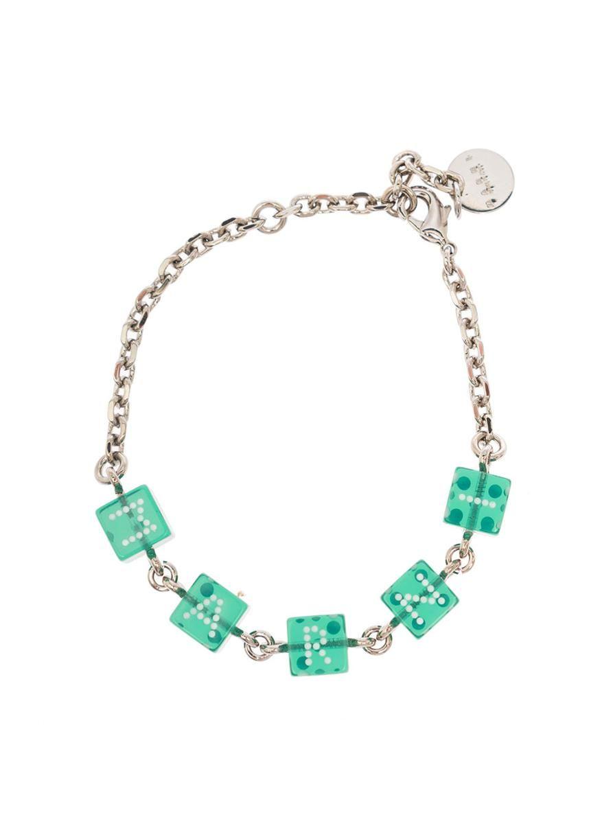Marni Silver-colored Bracelet With Branded Dice Charm In Brass in Blue