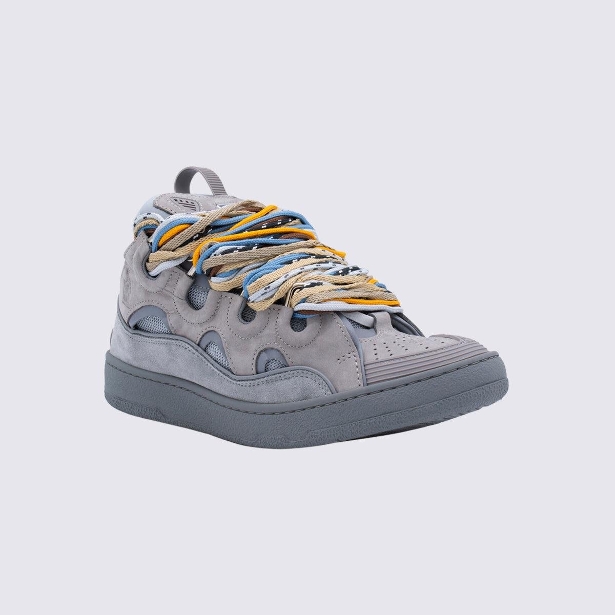 Lanvin Grey Leather Curb Sneakers in Gray for Men | Lyst