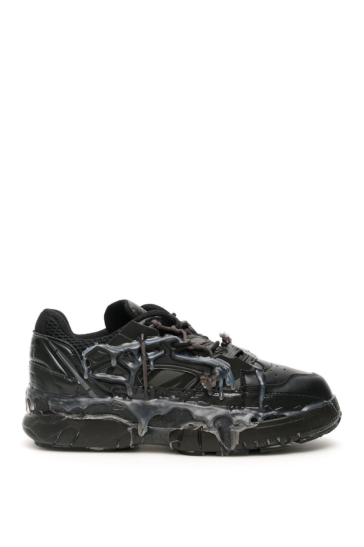 Maison Margiela Fusion Leather And Mesh Trainers in Black for Men | Lyst