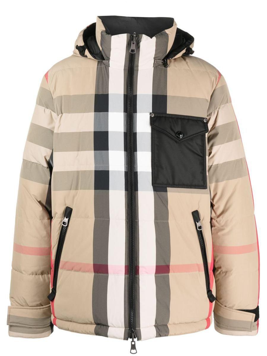 Burberry Check Motif Reversible Down Jacket in Natural for Men | Lyst