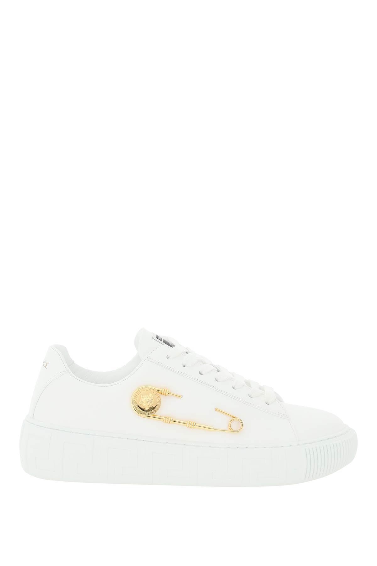 Versace Safety Pin Leather Sneakers in White | Lyst