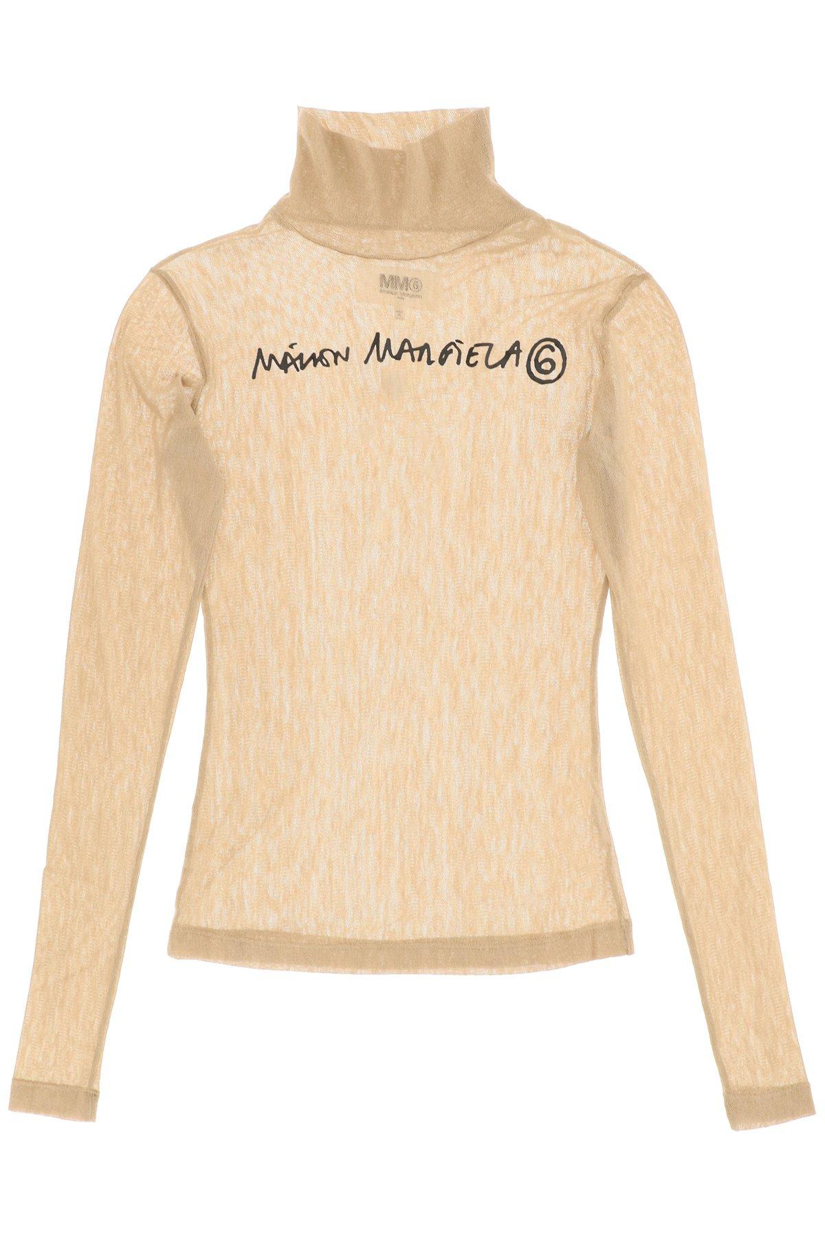 MM6 by Maison Martin Margiela Logo Turtleneck Top in Natural | Lyst