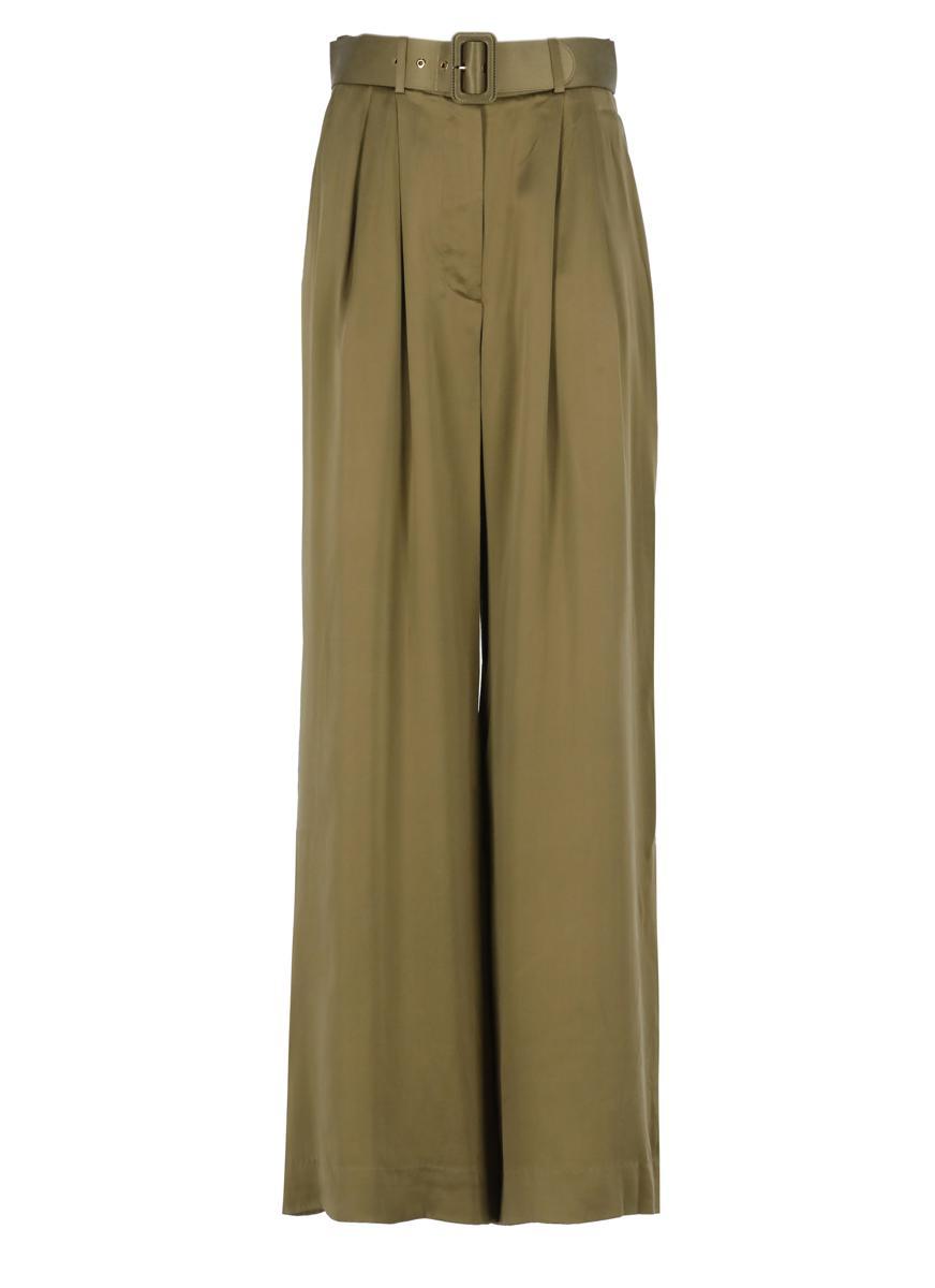 パンツ ZIMMERMANN Olive Green Satin Crush Wide-Leg Pant Green Zimmermann Pants for Women | Lyst