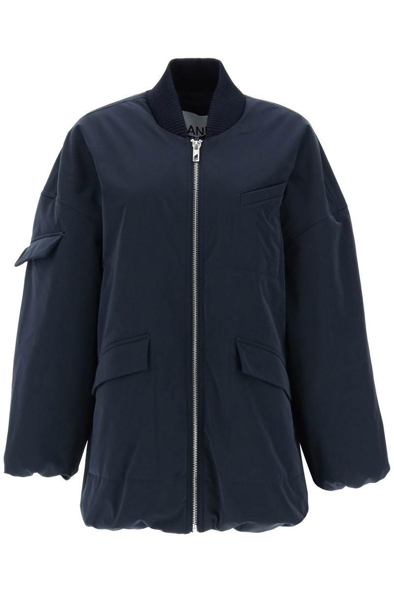 Ganni Oversized Multiple-Pocket Bomber Jacket in Blue | Lyst