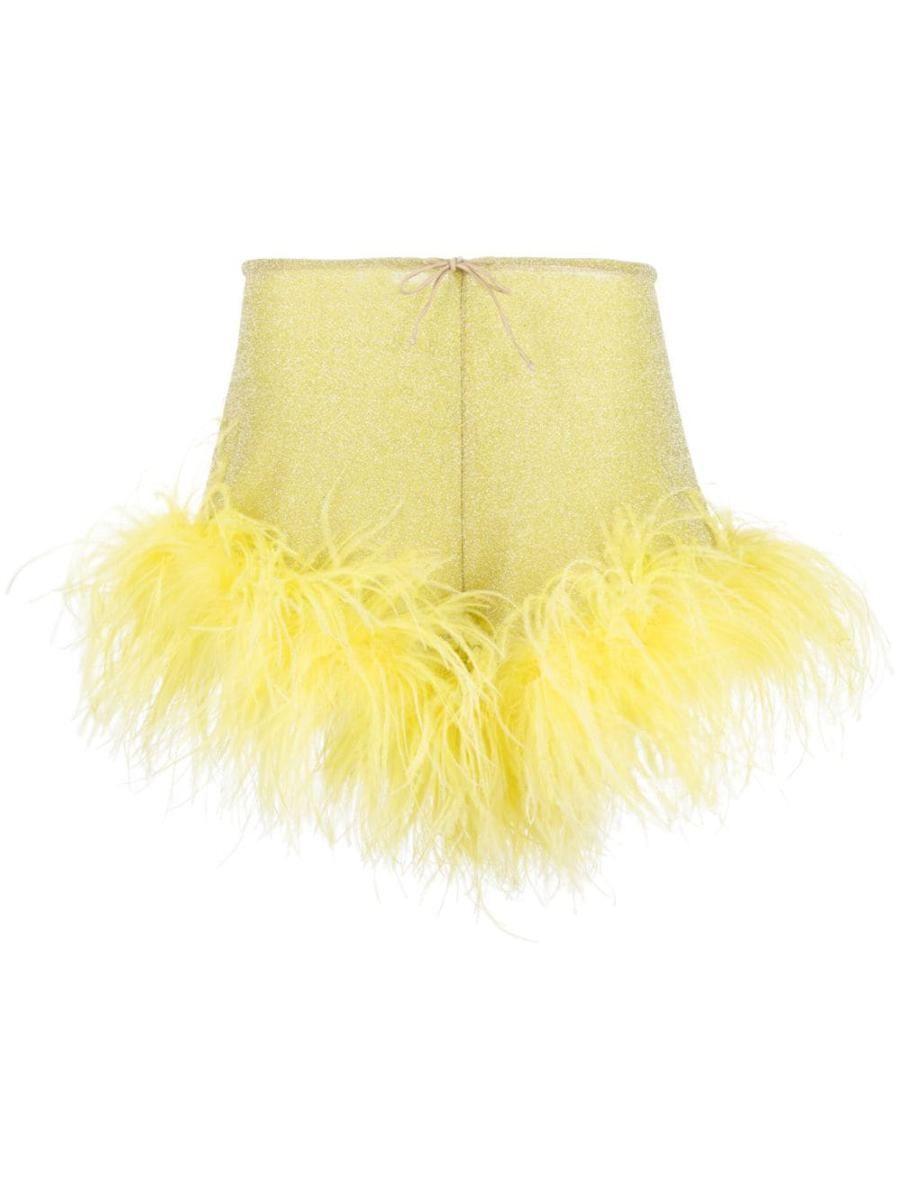 Oséree Feather-detail Short Shorts in Yellow | Lyst