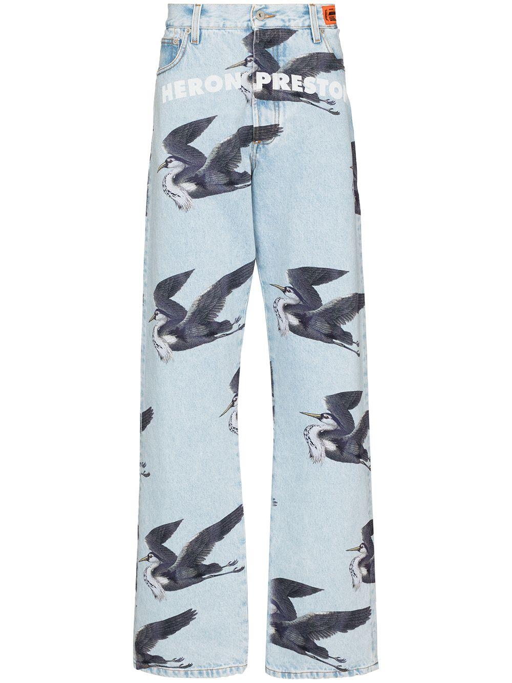 Heron Preston Denim Bird-print Wide-leg 