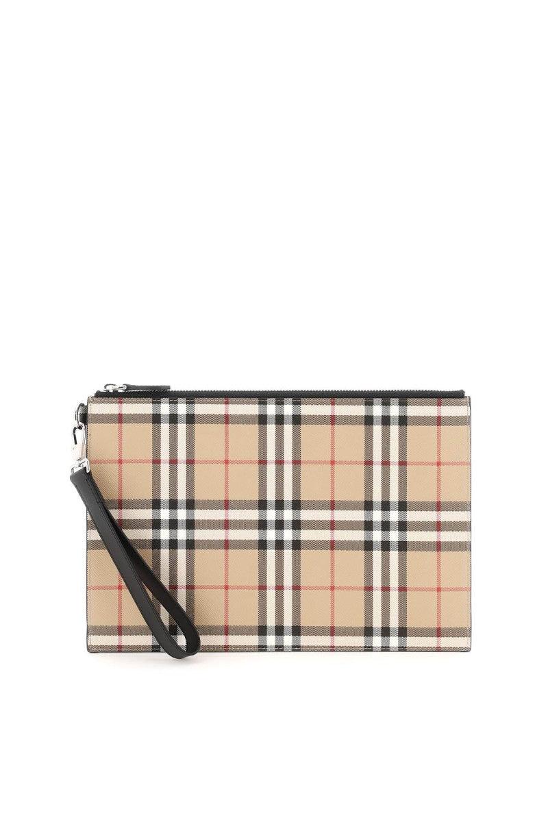 Burberry Check Coated Canvas Pouch in White for Men | Lyst