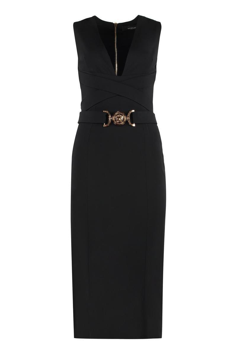 Versace Crepe Midi Dress in Black | Lyst