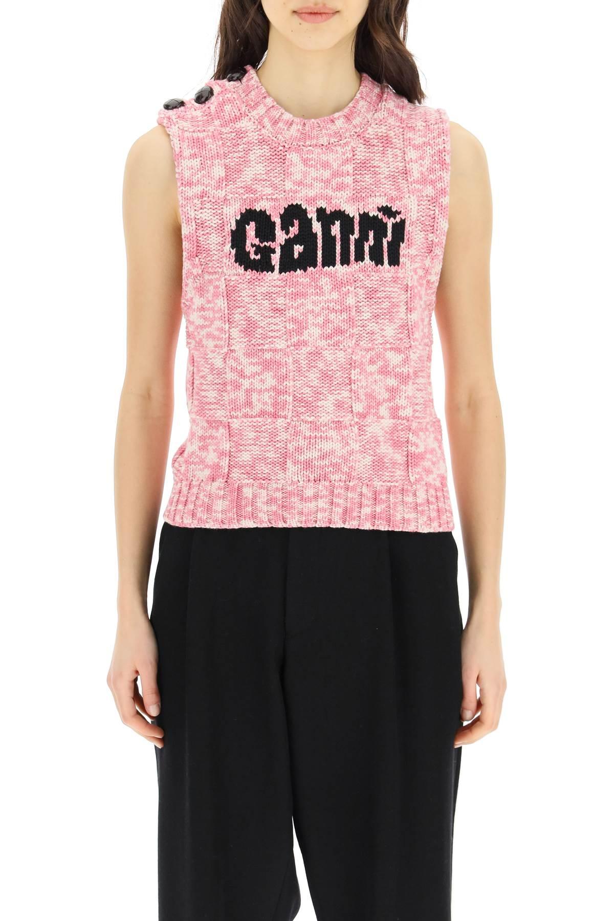 Ganni Knit Vest With Logo in Pink | Lyst