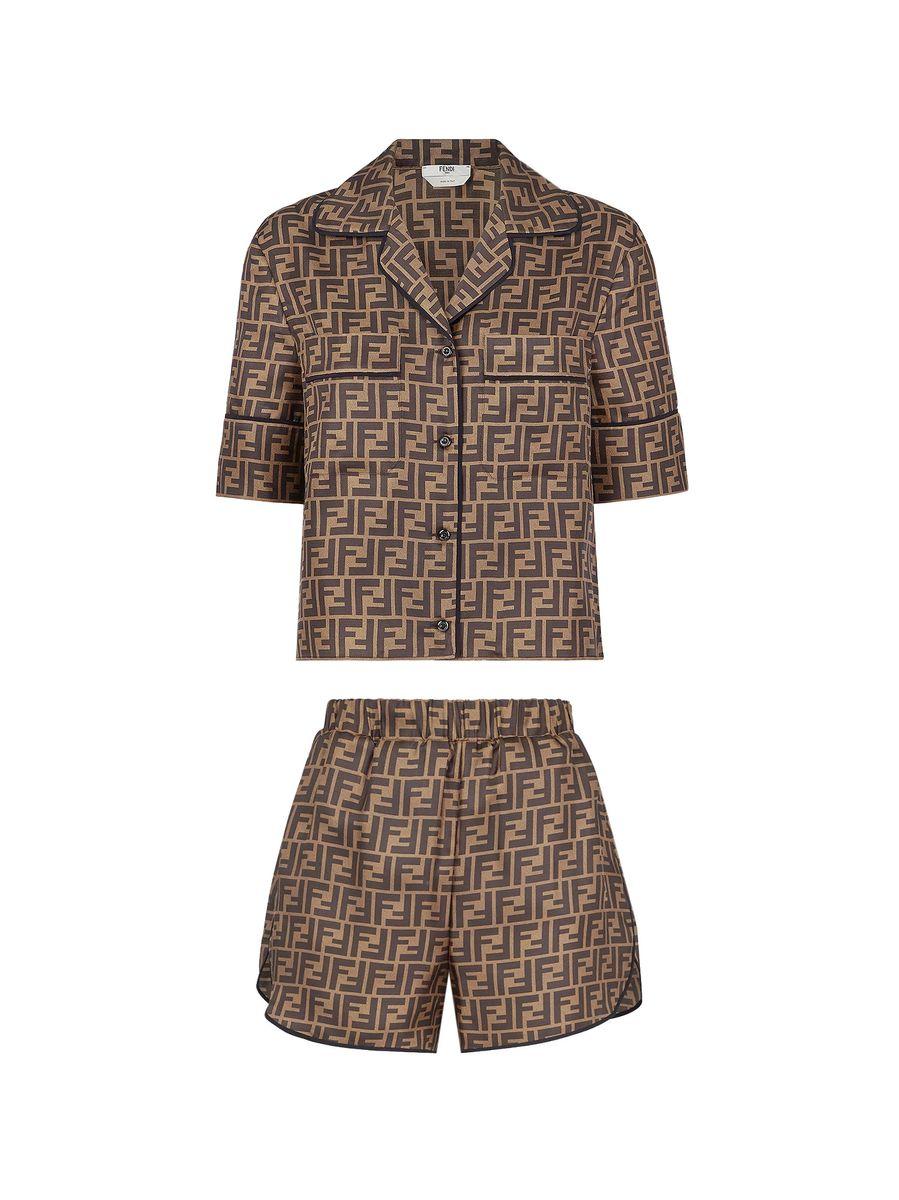 【関税&送料込】Fendi Printed Crepe Pyjama Pant Fendi FF Logo Print Pajama Trousers Brown/Black Silk Twill