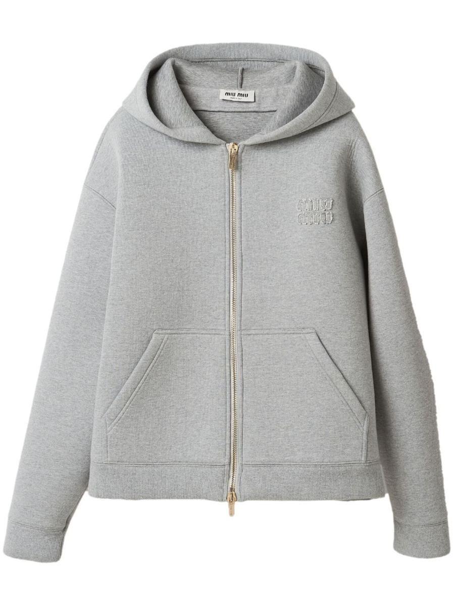 【新品・正規品】MIUMIU Full Zip Hoodie ChestLogo Cotton zip-up hoodie in blue - Miu Miu | Mytheresa
