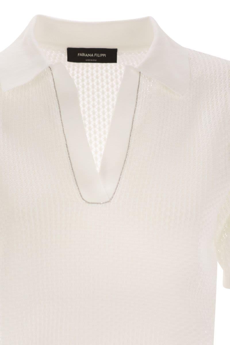 Fabiana Filippi Polo Shirt With Diamond Thread in White